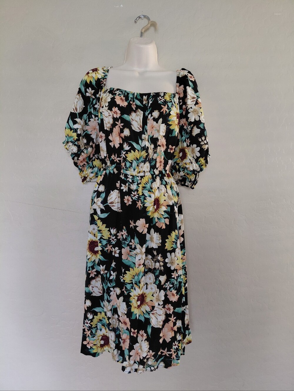 NWT, Torrid, Dress, Floral, Puff Sleeve, Floral, Black, Cream, Fall, 2x,